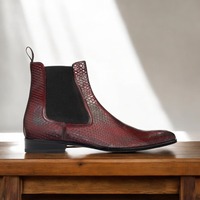 Handmade Burgundy Python Chelsea Luxury Boot For Men's  - Thumbnail 2