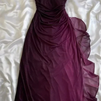 Charming straps grape backless long chiffon prom dresses - Thumbnail 1