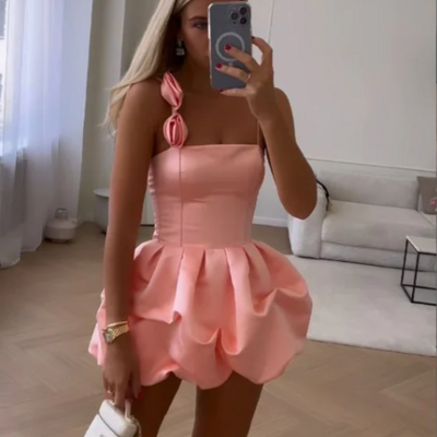 Cute sexy pink ruffles short homecoming dresses