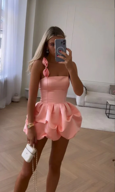 Cute Sexy Pink Ruffles Short Homecoming Dresses