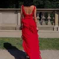 Sexy Straps A Line Red Chiffon Ruffle Prom Dresses - Thumbnail 3