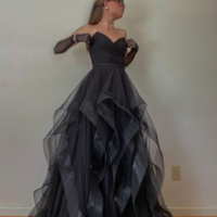 Vintage Black V Neck Lace Up Long Party Evening Gowns - Thumbnail 1