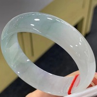 Dian processed jadeite bracelet ice jade bracelet light green floating flower jade bracelet children's style white moonlight jade bracelet gift - Thumbnail 2