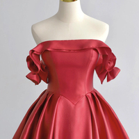Red Satin Long Prom Dress, A-Line Off the Shoulder Party Dress - Thumbnail 1