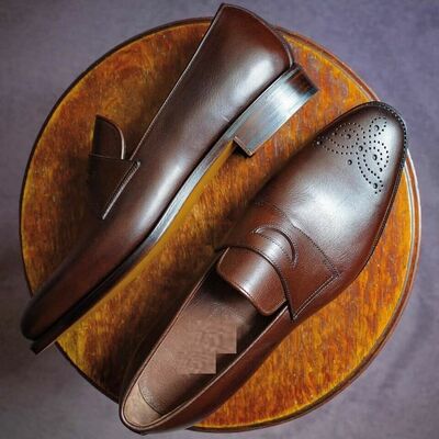 Awesome handmade brown brogue toe loafers moccasin shoes