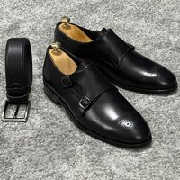 Specially Designed Hand Made On Order Double Monk Strap Brogue Shoes With Belt - Thumbnail 1
