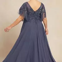 Plus Size Applique Mother Of the Bride/Groom Dresses For Weddings Chiffon Wedding Party Dress Applique V-neck Wedding Guest Dress - Thumbnail 1
