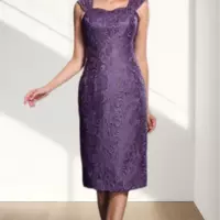 Mother of the Bride/Groom Dress Elegant Jewel Neck Knee Length Chiffon Long Sleeve Jacket Dresses with Lace - Thumbnail 5