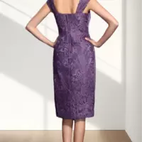 Mother of the Bride/Groom Dress Elegant Jewel Neck Knee Length Chiffon Long Sleeve Jacket Dresses with Lace - Thumbnail 6