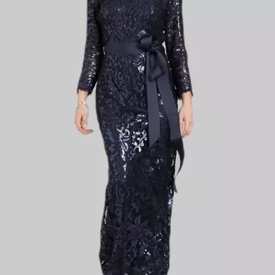 Mermaid / trumpet mother of the bride /groom dress wedding guest shine jewel neck floor length lace sequined long sleeve