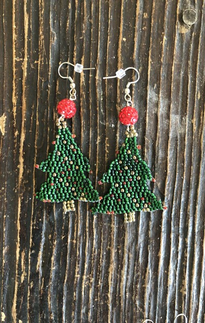 Beaded Chirstmas Tree Earrings
