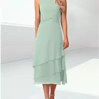 Mother of the Bride/Groom Dress Elegant Tea Length Chiffon 3/4 Length Sleeve Wrap Included with Ruching - Thumbnail 1