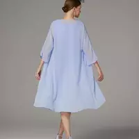 Two Piece Mother of the Bride /Groom Dress Elegant Jewel Neck Tea Length Chiffon Lace Sleeveless Jacket Dresses - Thumbnail 1