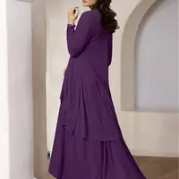 Two Piece A-Line Mother of the Bride/Groom Dress Elegant Wedding Guest Vintage Chiffon Long Sleeve with Lace Ruched  - Thumbnail 4