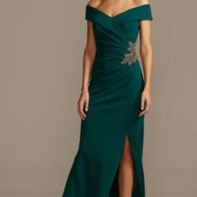Green sheath mother of the bride/groom dress side slit appliques evening formal wedding guest 