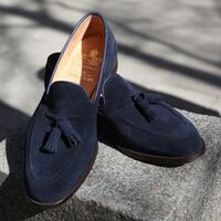 Sale Handmade Navy Blue Tassels Loafers Dress SHOES - Thumbnail 1