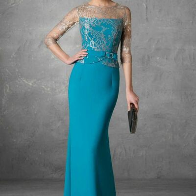 Blue mother of the bride/groom dress elegant simple lace evening formal party gown