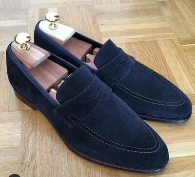 Awesome Handmade Navy Blue Penny Loafers Moccasin Shoes