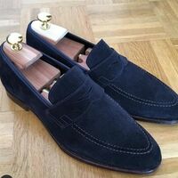 Awesome Handmade Navy Blue Penny Loafers Moccasin Shoes - Thumbnail 1