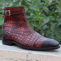 Crafted Leather Classic Men Shoes Brown Leather Crocodile/Alligator Strap Jodhpur Boot - Thumbnail 1