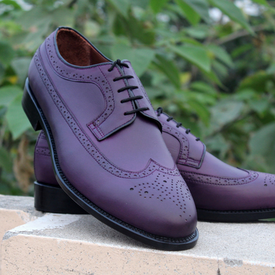 Crafted leather classic men purple leather wingtip oxford dress shoes