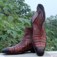Crafted Leather Classic Men Shoes Brown Leather Crocodile/Alligator Strap Jodhpur Boot - Thumbnail 3