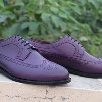 Crafted Leather Classic Men Purple Leather Wingtip Oxford Dress Shoes - Thumbnail 1