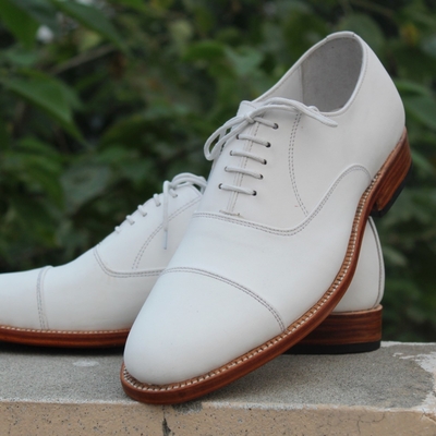 Crafted leather classic men white leather oxford lace up dress shoes
