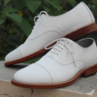 Crafted Leather Classic Men White Leather Oxford Lace up Dress Shoes - Thumbnail 1
