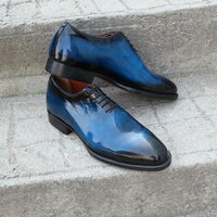 Crafted Leather Classic Men Blue Leather Dress Shoes - Thumbnail 2