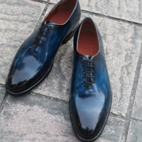 Crafted Leather Classic Men Blue Leather Dress Shoes - Thumbnail 1