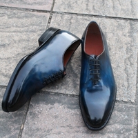 Crafted Leather Classic Men Blue Leather Dress Shoes - Thumbnail 3