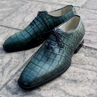 Crafted Leather Classic Men Green Crocodile/Alligator Leather Dress Shoes - Thumbnail 1