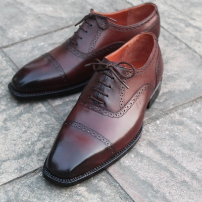 Crafted leather classic men brown leather oxford lace up dress shoes