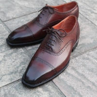 Crafted Leather Classic Men Brown Leather Oxford Lace up Dress Shoes - Thumbnail 1