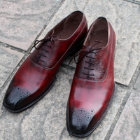 Crafted Leather Classic Men Burgundy Leather Oxford Lace up Dress Shoes - Thumbnail 1