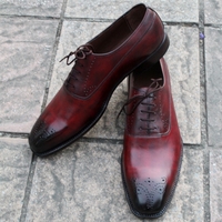Crafted Leather Classic Men Burgundy Leather Oxford Lace up Dress Shoes - Thumbnail 2