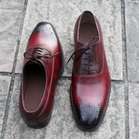 Crafted Leather Classic Men Burgundy Leather Oxford Lace up Dress Shoes - Thumbnail 3