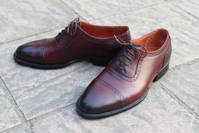 Crafted Leather Classic Men Burgundy Leather Oxford Lace up Dress Shoes