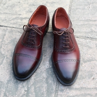 Crafted Leather Classic Men Burgundy Leather Oxford Lace up Dress Shoes - Thumbnail 1