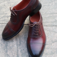 Crafted Leather Classic Men Burgundy Leather Oxford Lace up Dress Shoes - Thumbnail 3
