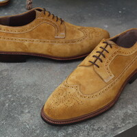 Crafted Leather Classic Wingtip Oxford Suede Leather Dress Shoes - Thumbnail 1