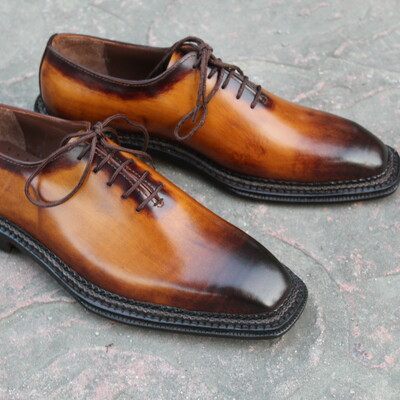 Crafted leather classic men brown patina leather norwegian welted dress shoes - Thumbnail 3