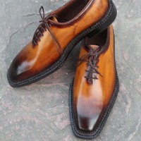 Crafted Leather Classic Men Brown Patina Leather Norwegian Welted Dress Shoes - Thumbnail 1
