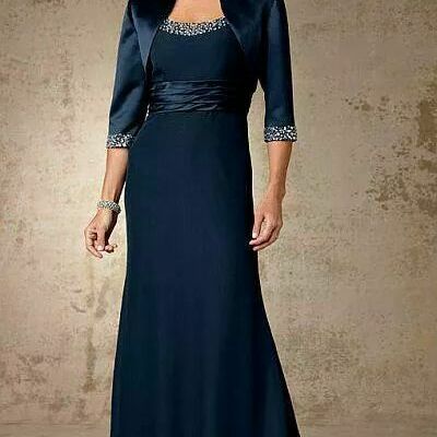 Navy blue mother of the bride/groom dress with jacket evening formal party gown