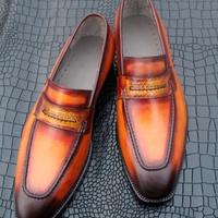 Crafted Leather Classic Tan Patina Leather Moccasin Loafers Dress Shoes - Thumbnail 2