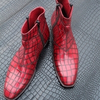 Crafted Leather Classic Bespoke Shoes Red Crocodile/Alligator Strap Jodhpur Dress Boot - Thumbnail 2