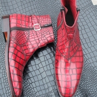 Crafted Leather Classic Bespoke Shoes Red Crocodile/Alligator Strap Jodhpur Dress Boot - Thumbnail 3