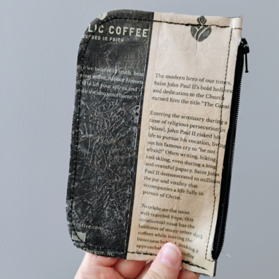 *sale* upcycled coffee bag wallet- pope jpii