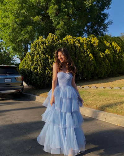Elegant A-line Blue Sweetheart Sleeveless Ruffled Prom Dress